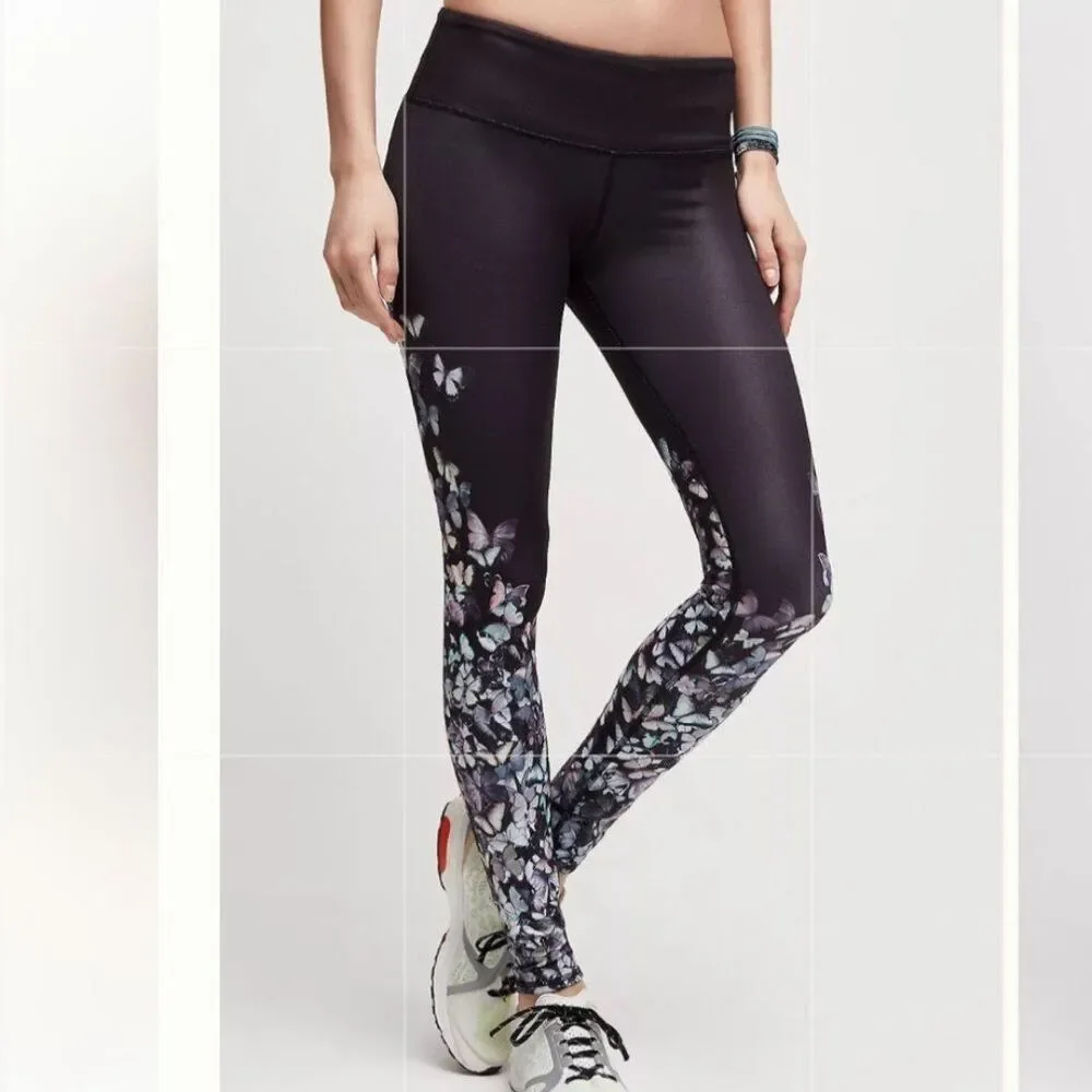 Alo Yoga Women's Black Multicolor Butterflies Ankle Compression Leggings Sz XS